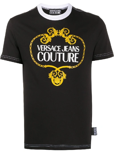 Versace Jeans Couture Logo Baroque-print Cotton T-shirt In Black