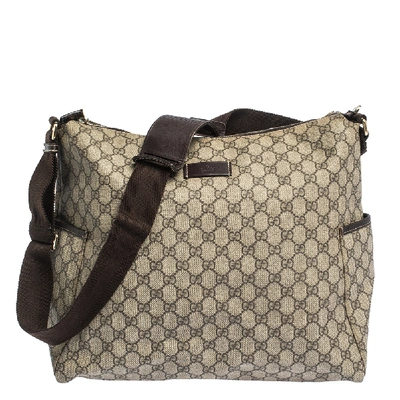 Pre-owned Gucci Beige Gg Supreme Canvas And Leather Baby Diaper Bag