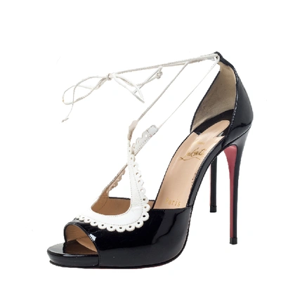 Pre-owned Christian Louboutin Black/white Patent Leather Operissima Sandals Size 36.5