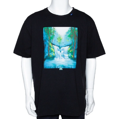 Pre-owned Off-white Black Cotton Waterfall Print Round Neck T Shirt S