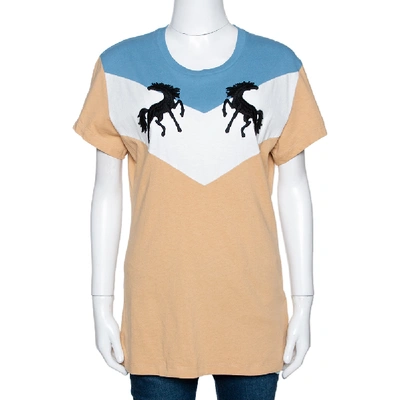 Pre-owned Off-white Tricolor Cotton Twisting Horses T Shirt L In Beige