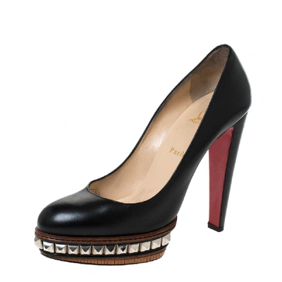 Pre-owned Christian Louboutin Black Leather Faolo Alto Studded Platform Pumps Size 41