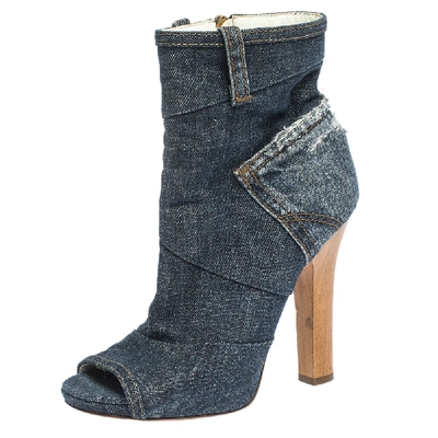 Pre-owned Dolce & Gabbana Blue Distressed Denim Open Toe Ankle Boots Size 37