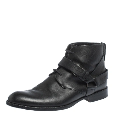 Pre-owned Dior Black Leather Buckle Detail Ankle Boots Size 40.5