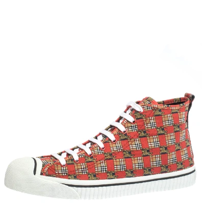 Pre-owned Burberry Red Canvas Kingly Print High Top Trainers Size 45