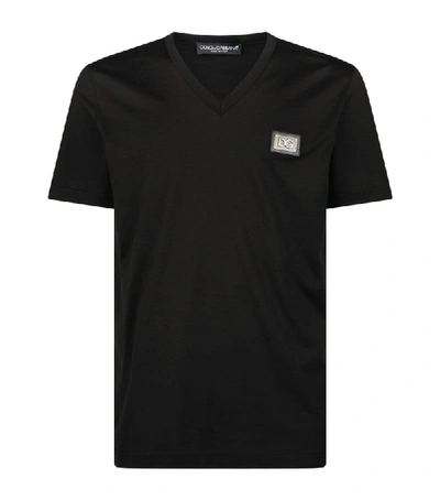 Dolce & Gabbana Logo Trim V-neck T-shirt In Black