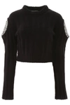 AREA AREA EMBELLISHED CROPPED KNITTED SWEATER