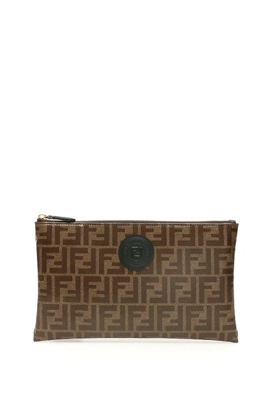 Fendi Small Flat Pouch In Marron