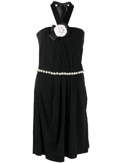 Pre-owned Chanel 2009 Faux Pearl Embellished Dress In Black | ModeSens