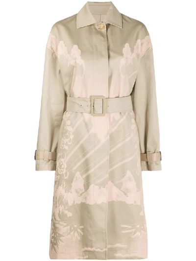 Bally Landscape Print Trench Coat In Neutrals