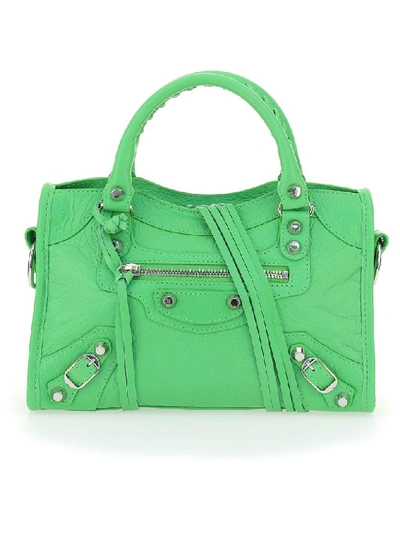 Balenciaga Mini City Leather Top Handle Bag In Light Green