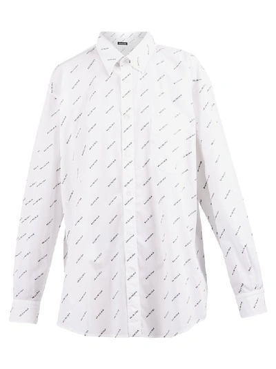 Balenciaga Logo Stripe Poplin Shirt In White