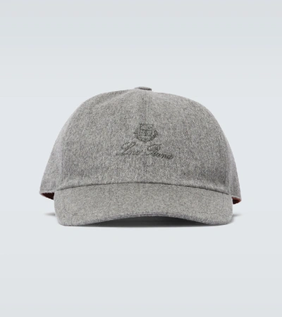 Loro Piana Logo-embroidered Storm System Baby Cashmere Baseball Cap In Grey