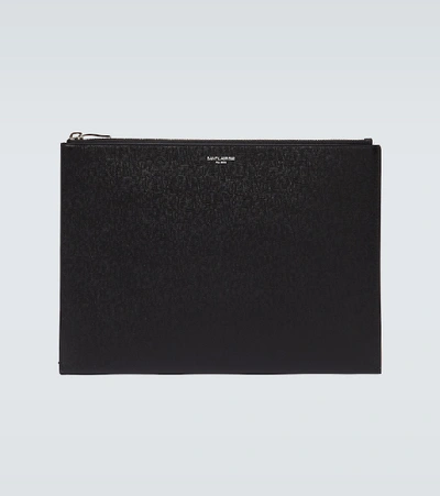 Saint Laurent Rider Leather Ipad Pouch In Black