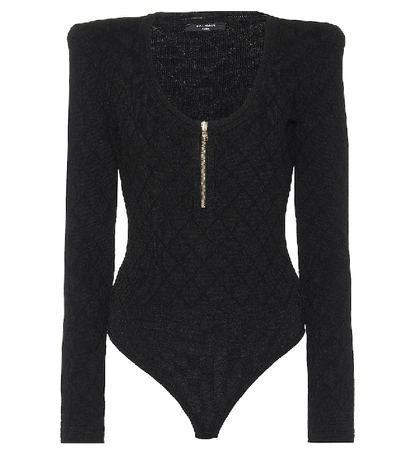 Balmain Black Diamond Knit Long Sleeve Bodysuit