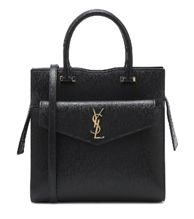 Saint Laurent Uptown Small Leather Tote Bag In Black