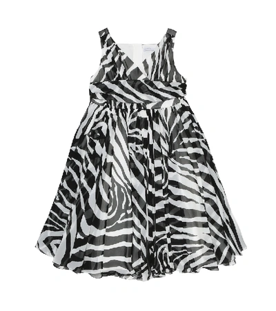Dolce & Gabbana Kids' Zebra-print Silk-georgette Dress In White