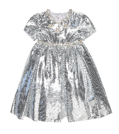 Dolce & Gabbana Sequined Dress With Jewel Decorations In Silver