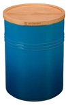 LE CREUSET GLAZED 22 OUNCE STONEWARE STORAGE CANISTER WITH WOODEN LID,PG1516-106M