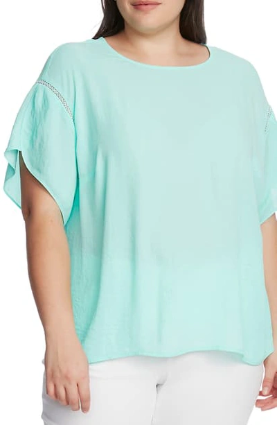 Vince Camuto Crochet Detail Tulip Sleeve Georgette Blouse In Aqua Ice