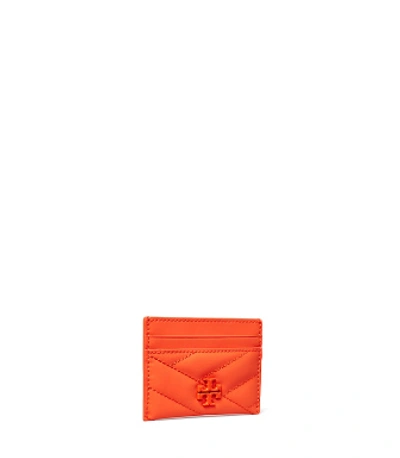 Tory Burch Kira Chevron Matte Card Case In Brilliant Orange