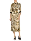 PRADA SABLE RASO LEOPARD-PRINT MIDI DRESS,0400012523144