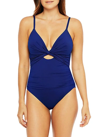 La Blanca Island Goddess Twist Front One-piece Swimsuit In Blueberry