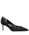 Nina Womens Rhinestone Slip-on Kitten Heels In Noir Dreamland