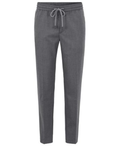 Hugo Boss Banks4-j Silver Grey Micro-patterned Slim-fit Trousers With Drawstring Waist 50450442 In Medium Grey