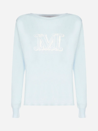 Max Mara Salice Pullover In Silk And Linen Sweater In Light Blue