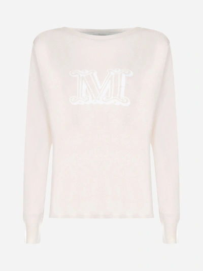 Max Mara Salice Monogram Silk And Linen Jumper In Pink