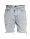 Amiri Watercolor Patch Trashed Denim Shorts In Light Blue