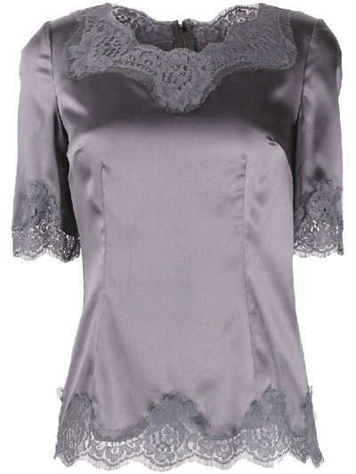 Dolce & Gabbana Lace Trimming Short-sleeved Blouse In Grey
