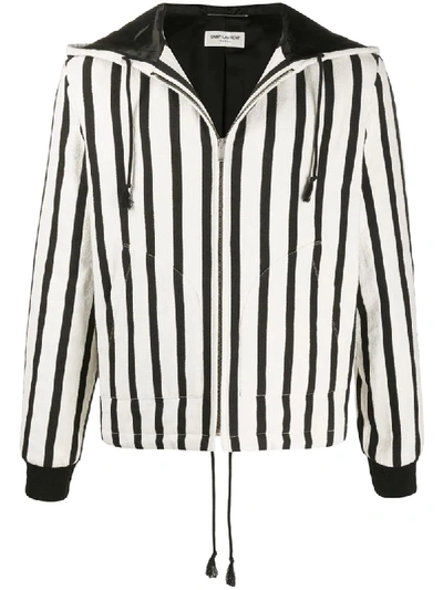 Saint Laurent Vertical Stripe Zipped Jacket In White