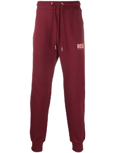 Diesel Logo Print Jersey Sweatpants In Red