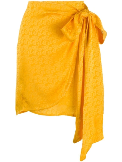Andamane Camilla Floral Jacquard Mini Wrap Skirt In Yellow