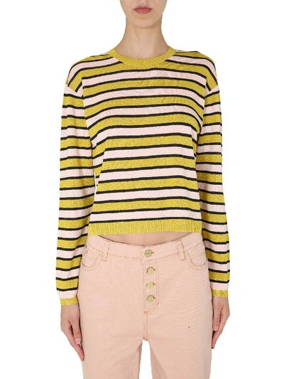 Baum Und Pferdgarten Metallic Striped Tencel-blend Sweater In Yellow