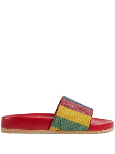 Gucci Men's Baiadera Stripe Slide Sandal In Red