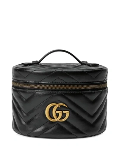 Gucci Gg Marmont S号化妆包 In Black Leather