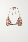 MELISSA ODABASH CANCUN EMBELLISHED SNAKE-PRINT TRIANGLE BIKINI TOP