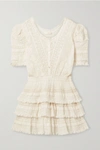 LOVESHACKFANCY QUINCY CROCHET-TRIMMED EMBROIDERED COTTON-VOILE MINI DRESS