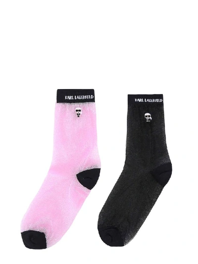 Karl Lagerfeld K Ikonic Socks Set In Black And Pink In Multi