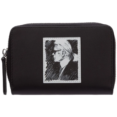Karl Lagerfeld Women's Genuine Leather Wallet Credit Card Bifold  Capsule Legend In Black