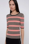 HUGO HUGO BOSS - SHORT SLEEVED KNITTED SWEATER WITH TWO TONE JACQUARD STRIPES - PATTERNED