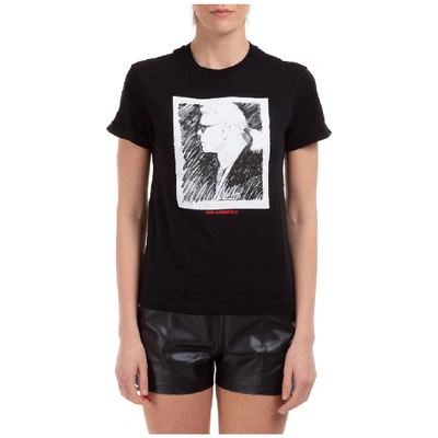 Karl Lagerfeld Women's T-shirt Short Sleeve Crew Neck Round Capsule Legend Profile In Black
