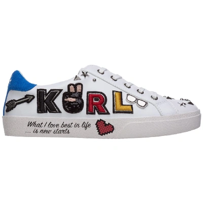 Karl Lagerfeld Leather Sneakers With Applications In White