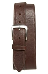Shinola Double Stitch Leather Belt In Deep Brown
