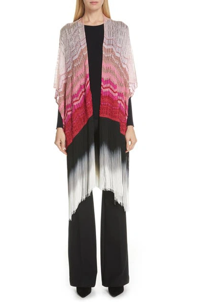 Missoni Extra Long Fringe Cape In Red/ Pink