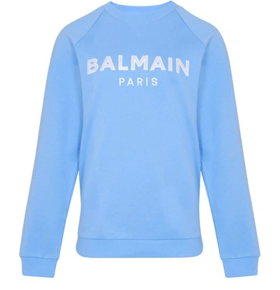 Balmain Logo Sweatshirt In Scq Bleu Glacier Blanc