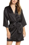 Flora Nikrooz Victoria Charmeuse Wrap Robe In Black